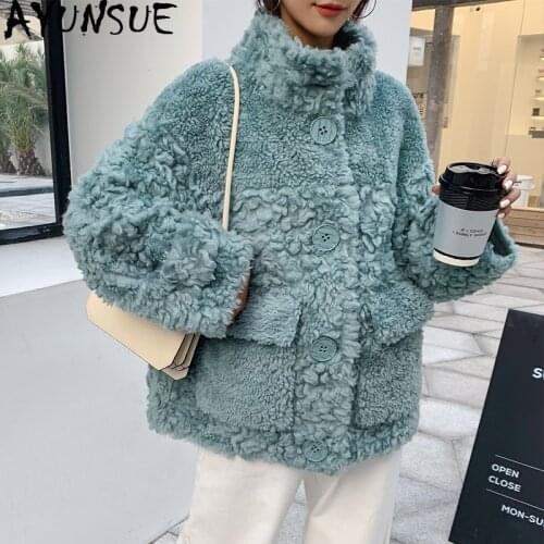 AYUNSUE Real Fur Coat Female Sheep Shearling Autumn Winter Jacket Women 100% Wool Coat Korean Pink Jackets Manteau Femme SGT-007