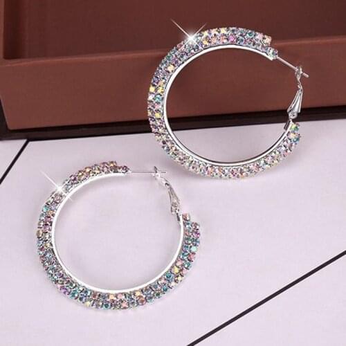 BLIJERY New Silver Color Multicolor Crystal Rhinestones Hoop Earrings For Women Big Round Circle Earrings Wedding Party Gifts