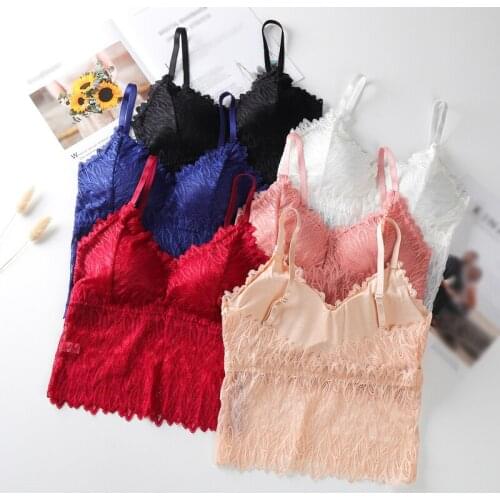 Lace Bralette Push Up Bras For Women Sexy Lingerie Underwear Wire Free Sheer Bra Lace Beauty Strap Chest Pad Bottom Camisole