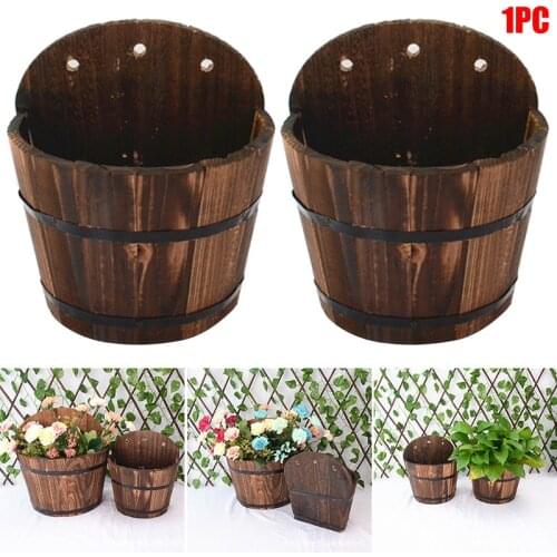 Rustic Succulent Planter Pot Hanging Wooden Barrels Flower Pot Plant Container Box for Home Decoration Gardening A1