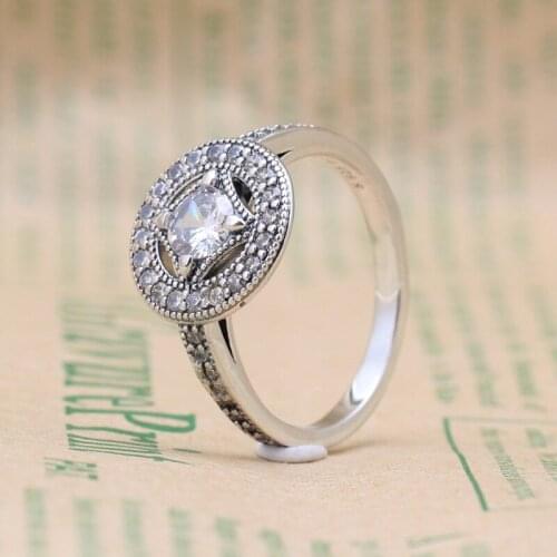 S925 Silver Valentines Day Vintage Oxidized Black Charm Ring Full circle round zircon With Crystal Original Jewelry