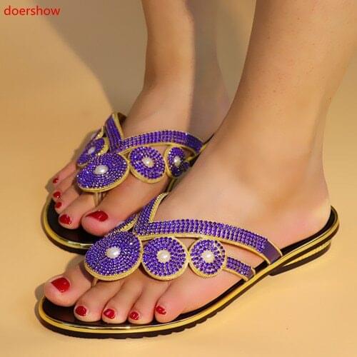 Doershow African Wedding Shoes Open Toe Ladies Sandals Shoes Party Wedding Shoes Decorated with Rhinestone Nigerian Shoe!SKL1-24