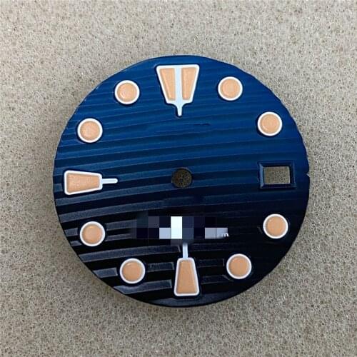 Exquisite 28.5mm Orange Green Luminous Watch Dial Black/Blue Two-Color Dial for NH35/NH36/4R36 Movement