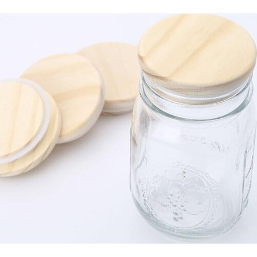 4Pcs Reusable Natural Pine Wooden Cover Lids with Silicone Seal Ring for Coffee Mug Jar Glass Drink Cup