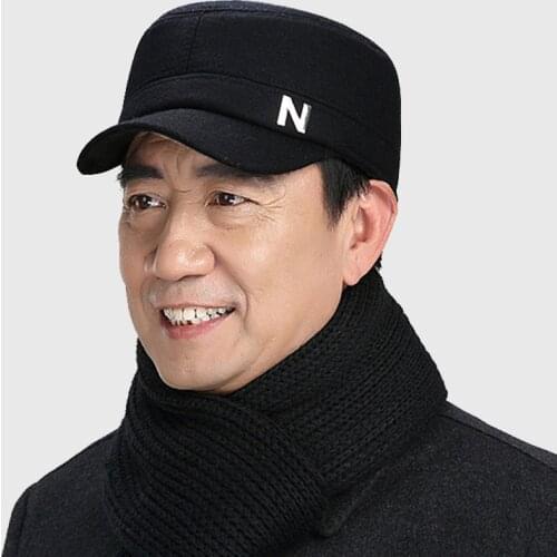 Mens Flat Cap New Winter Warm Cotton Army Cap with Adjustable Size Ear Protection and Warm Tongue Cap