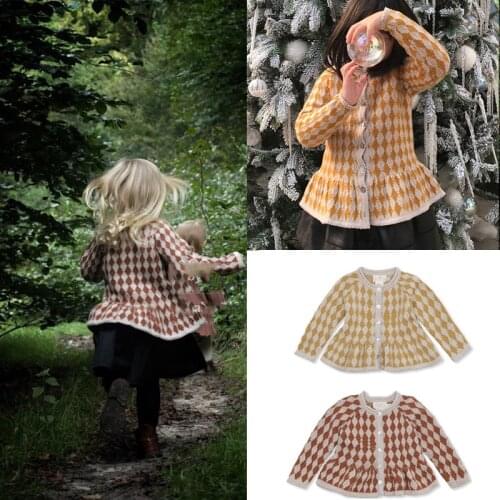 2020 New Autumn Winter KS Kids 20% Wool Sweaters for Girls Cute Diamond Kint Cardigan Baby Child New Fashion Cotton Tops Clothes