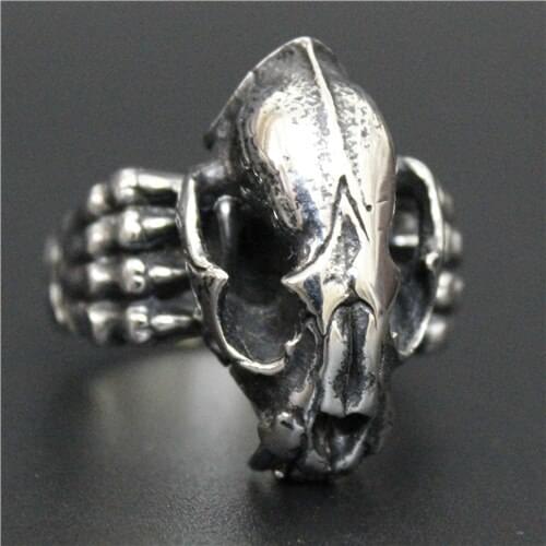 Newest Design Wholesale 316L Stainless Steel Sharp Teeth Dinosaur Paracord Skull Ring Gothic Style