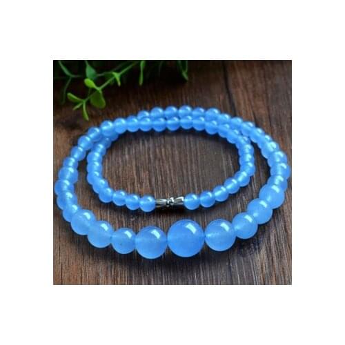 6-14mm Blue Jade Necklace Round Beads Choker Candy Jade