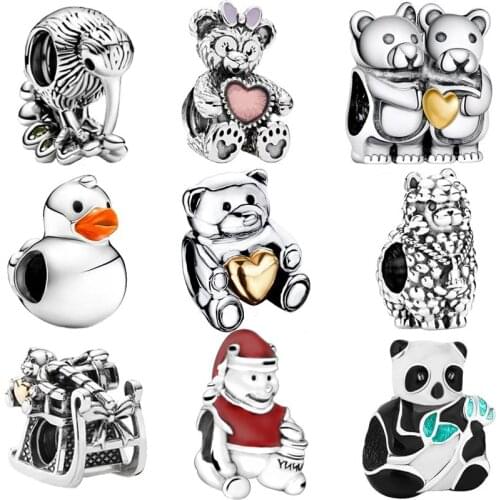 Animal Bear Panda 925 Sterling Silver Charms Bead Pendant Fit Charms Bracelet Bangle Chain Necklace for Women Girl Jewelry Gift
