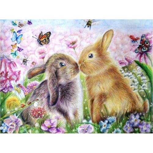 Full Round 5D Diy Rabbit Couple 3D Mosaic Rhinestones Diamond Painting Cross Stitch Embroidery Bedroom Decoration FC779