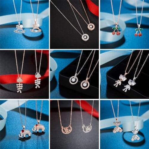 Rose Gold Simple Geometric Necklace Female Zircon Micro-Inlaid Bear Key Peanut Short Pearl Necklace Small Jewelry Wholesale