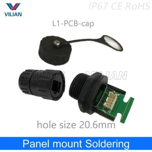 M19 RJ45 PCB Printed circuit board Connector Panel Mount Socket Ethernet Interface Network cable Straight head Solder 50 units