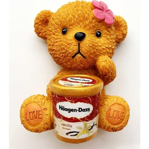 Hand-painted Cute Bear Ice Cream 3D Fridge Magnet Travel Souvenir Refrigerator Magnetic Stickers Home Decoration