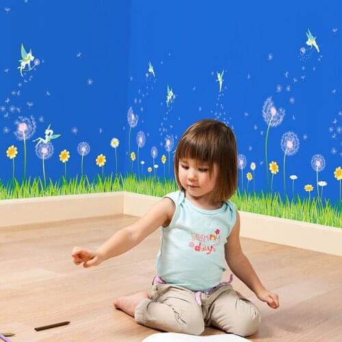 Dandelion Elf Baseboard Sticker PVC DIY Flower Wall Decals for Living Room Kids Bedroom Shop Glass Decoration