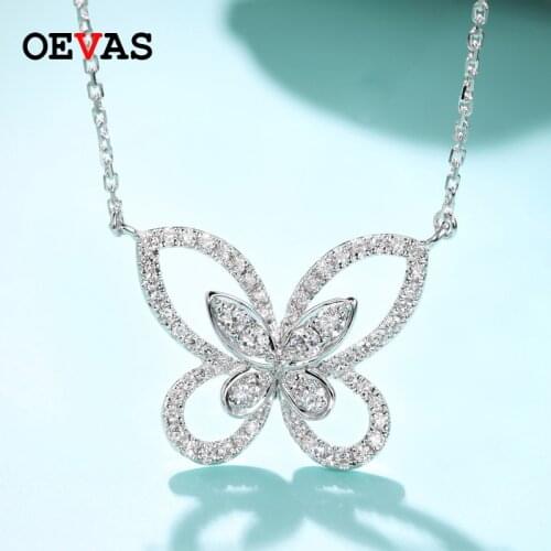 OEVAS Sparkling High Carbon Diamond 100% 925 Sterling Silver Butterfly Pendant Necklace For Women Cute Girls Party Fine Jewelry