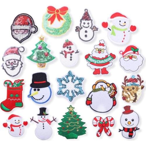 Sequin Embroidery Patches Christmas Series Iron on Patch Cartoon Snowflakes Stickers Thermo Adhesive Clothes DIY Sewing Supplies