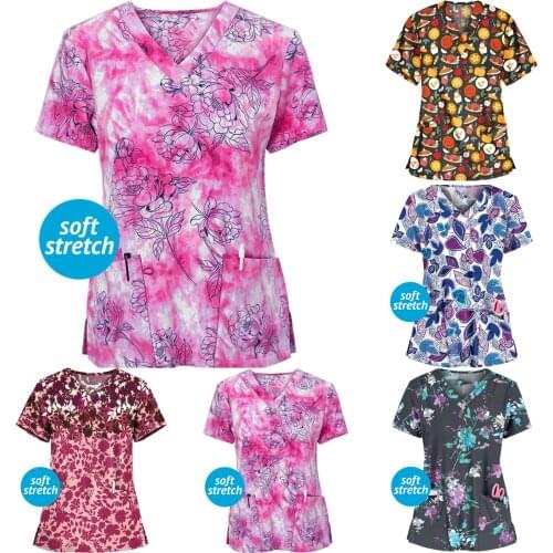 Nurse Uniform Nursing Overalls Women Short Sleeve V-neck Pocket Workwear Tops Ladie Blouse Nurse Accessories медицинская одеж q5