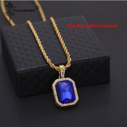 Vintage Hip Hop Golden Bling Iced Out Mini Stone Stainless Steel Pendants Necklaces Chain For Men Women Charm Crystal Jewelry