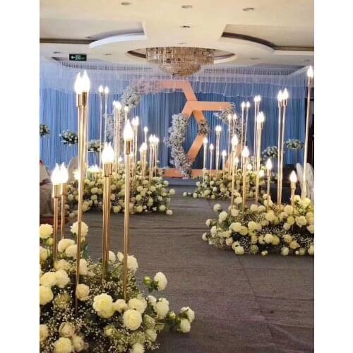 2 pcs Gorgeous Five heads Lights stand Wedding Gold Lead Road for Wedding party event home Decoration
