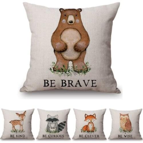 Baby Boy Girl Version Cute Animal Motto Letters Print Kids Room Decoration Throw Pillow Case Cotton Linen Sofa Cushion Cover
