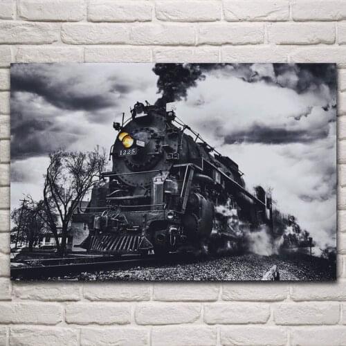 Old train artwork oldtimer steam locomotive railroad smoke living room home wall art decor wood frame fabric posters KN499