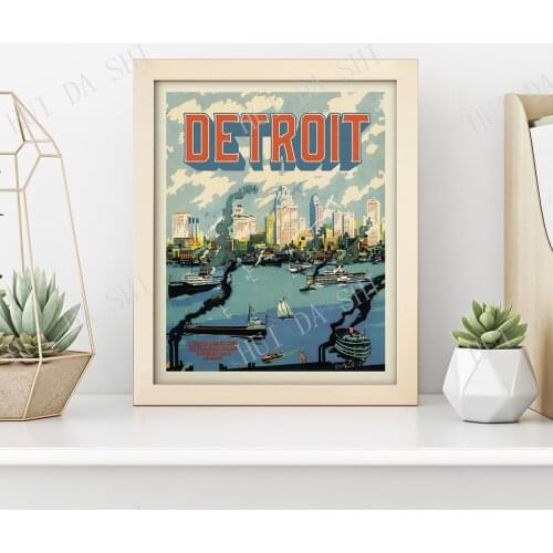 Vintage Detroit Travel Poster • Detroit print • Port of Detroit / Detroit River / Michigan / Midwest