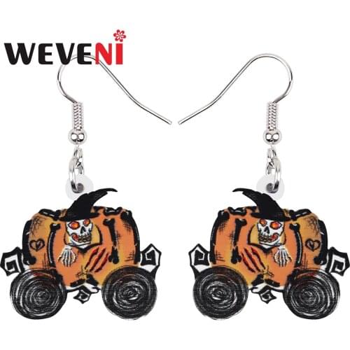 WEVENI Halloween Acrylic Horror Pumpkin Car Ghost Earrings Fashion Drop Dangle Unique Charm Party Jewelry For Women Girls Gifts