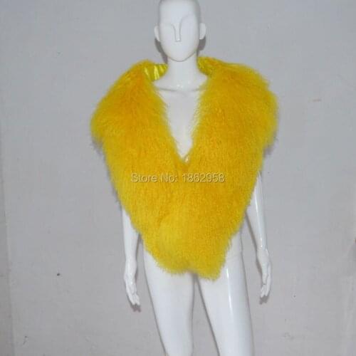 SJ187 150CM*16CM Drop Shipping Mongolia Sheep Long Hair Yellow Cape Women Poncho Winter