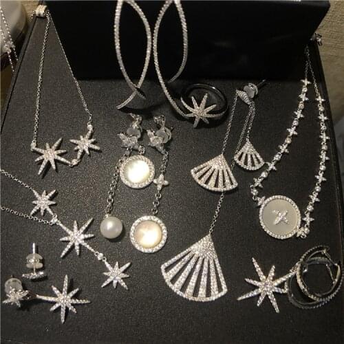 100% S925 sterling silver Fritillaria natural pearl hyperbolic sector Tassel Earrings Bracelet Necklace womens brand jewelry