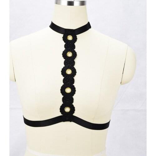 JLX.HARNESS Sexy lace body harness Harajuku lingerie punk goth rave Gothic harness bra lace bondage lingerie cage bra