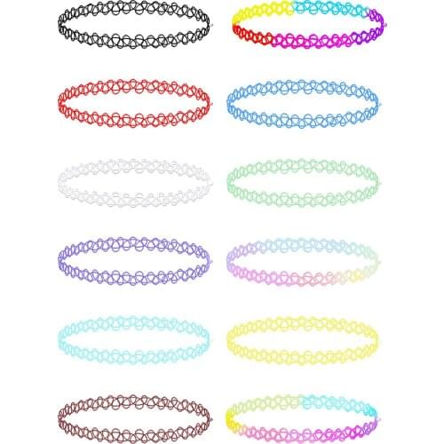 12 Pieces Tattoo Necklace Stretch Gothic Tattoo Henna Elastic Necklace Set