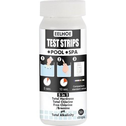 50PCS 6-In-1 Swimming Pool Tub Water Quality Test Paper Residual Chlorine Test Strips PH Value Alkalinity Hardness Test Strips