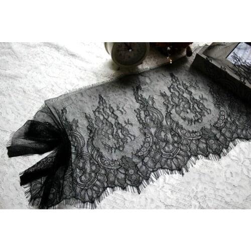 6M/Lot 22CM Wide French Exquisite Unilateral Eyelash Lace Trim DIY Lace Fabric Dress Curtain Clothes Decorated White Black
