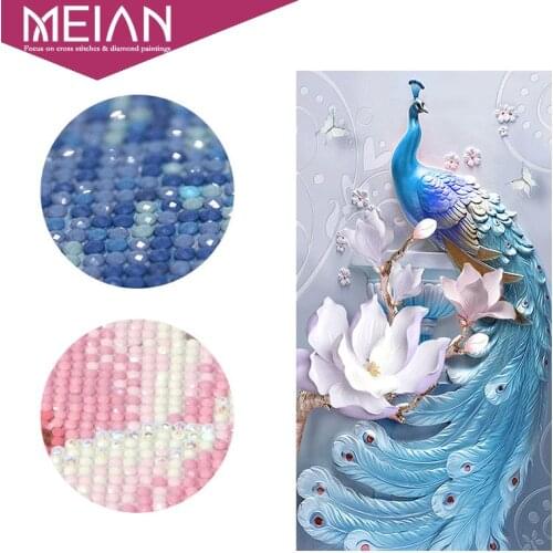Meian,"Peacock"DIY,Diamond Painting,Special"Flowers" Diamond Embroidery,Full,Cross Stitch,Diamond Mosaic,Bead Picture,Home Decor