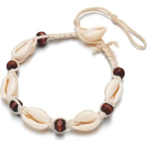 Charm Boho Wooden Beads Shell Pendant Anklet for Women Girls Rope Adjustable Anklets Bracelets Beach Foot enkelbandje Jewelry
