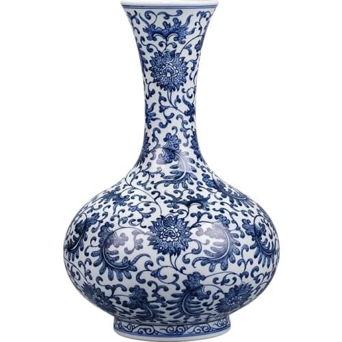 Antique blue and white porcelain vase Jingdezhen hand painted Chinese style home furnishing living room decoration ceramic ornam