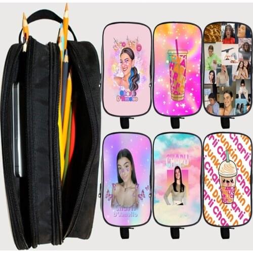 Boys Girls Charli Damelio Pencil Case for Students Double Layer Pen Bags Children Cartoon Pencil Box Teenagers School Supplies