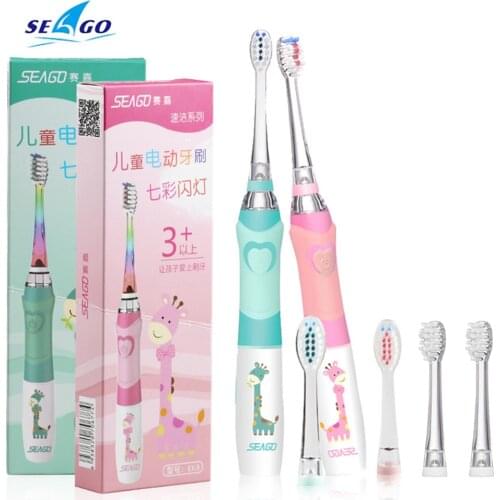 SEAGO Children Sonic Electric Toothbrush for 3-12 Ages Battery LED Sonic Kids Tooth brush Smart Timer 3 Replacement Brush Heads