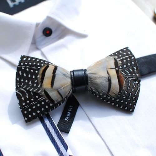 Free shipping New fashion mens male handmade natural wilderness feather wedding party gift party man in Europe bow tie Headdres
