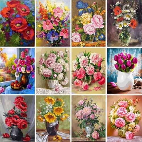 Gatyztory Paint By Numbers For Adults Kids Flowers Handpainted Oil Painting Canvas Drawing DIY Gift Home Wall Decor 60x75cm
