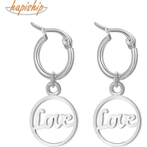 Hapiship 2021 Fashion Stainless Steel Hollow Round Love Mountain Palm Flower Hoop Earring For Women Men Everyday Jewelry DJ291