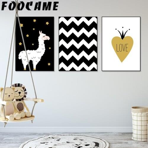 FOOCAME Animal Picture Baby Nursery Room Wall Art Canvas Painting LOVE Child Poster Alpaca Print Nordic Kid Bedroom Decoration