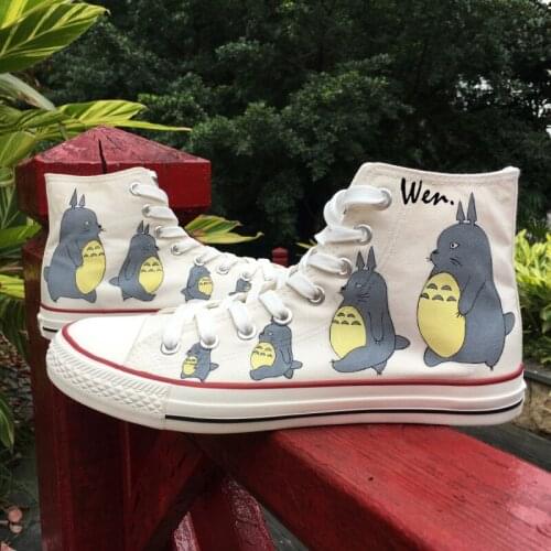 Wen Anime Hand Painted Shoes My Neighbor Totoro Men Women White High Top Canvas Sneakers for Christmas Gifts