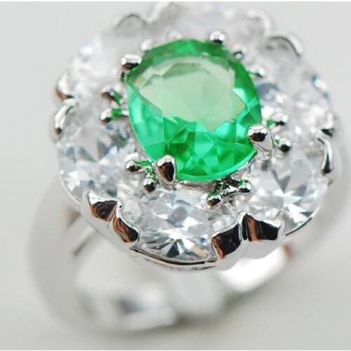 Peridot White Crystal Zircon 925 Sterling Silver Ring Size 6 7 8 9 10 F1003