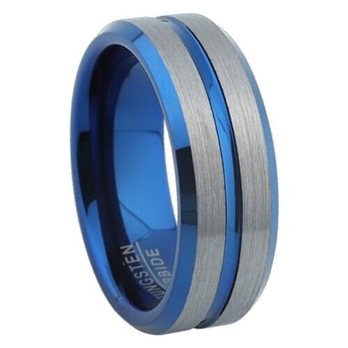 2019 Man Alliance wedding band Tungsten Carbide rings Blue Groove fashion Men promise ring free shipping