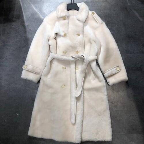 Long Shearling Coat Ladies Real Lambskin Winter Outwear Genuine Sheep Leather Jacket