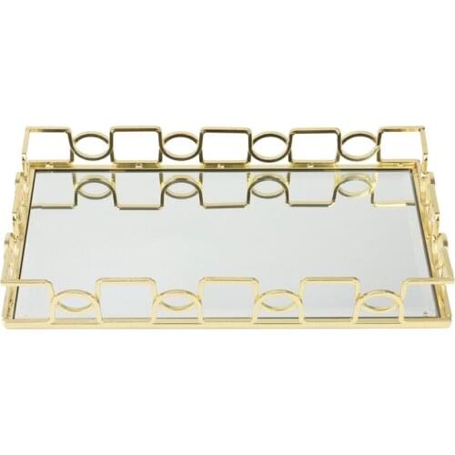 Golden Glass Tray Mirror Metal Tray Jewelry Display Tray Decorative Fruit Tray Jewelry Organizer Tray