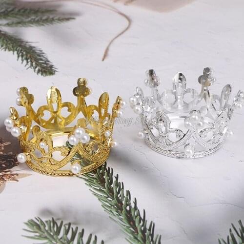 1PC Birthday Wedding Party Decoration Retro Mini Crown Cake Topper Crystal Pearl Tiara Children Hair Ornaments Cake decoration