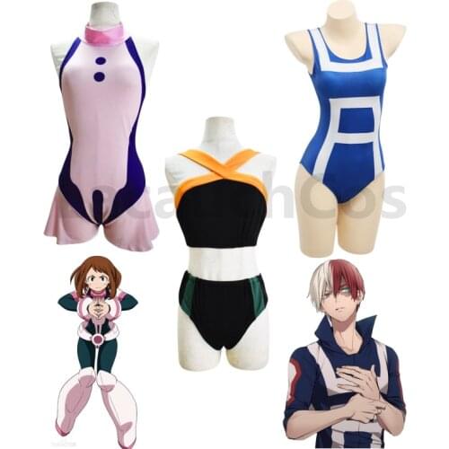 My Hero Academia Ochako Uraraka Midoriya Izuku Cosplay Costume One Piece Beach Swimsuit Bodysuit Turtleneck Neck Bathing Suit