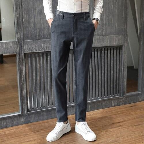 2021 Brand Mens Four Seasons Casual Pants Men Seven Colors Polyester Business Mid Straight Ankle-Length Pants Trousers